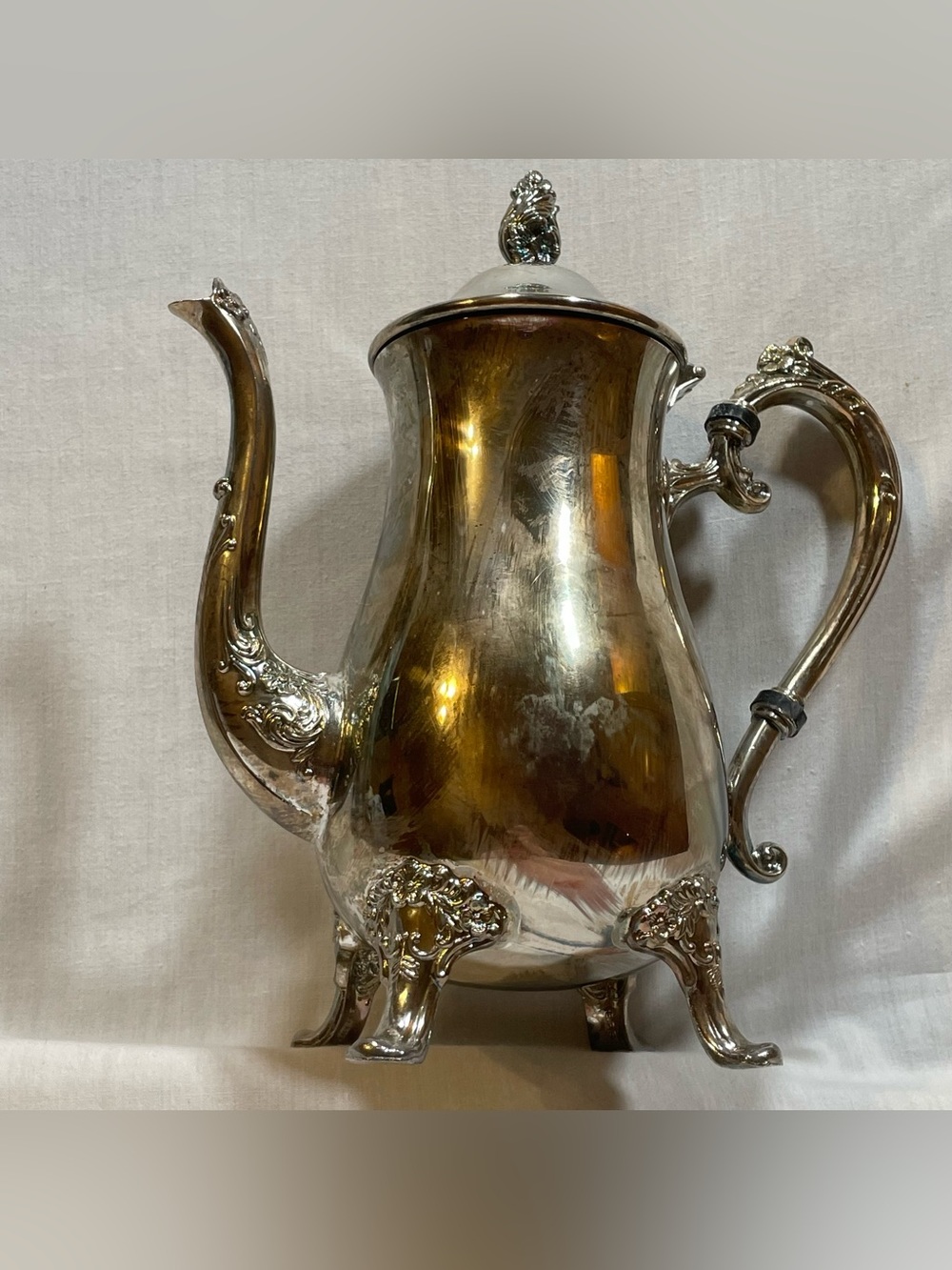 Vintage E P Brass Silver Plated Teapot Coffee Pot Victorian Ornate Sculpted